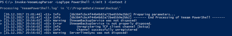 Veeam log file analysis with PowerShell - Invoke-VeeamLogParser -LogType PowerShell
