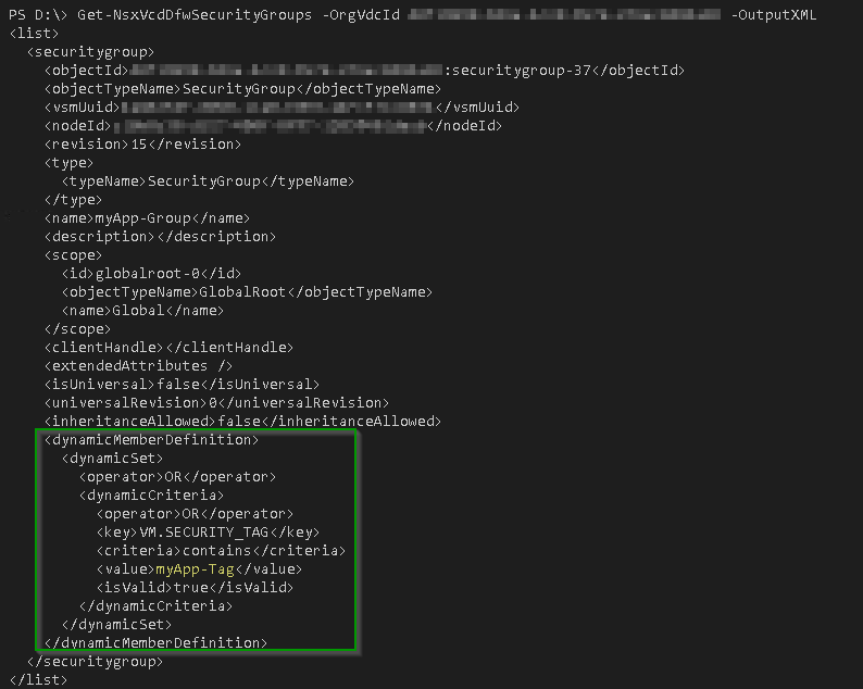 vCloud Director Dynamic Security Group with Tag - PowerShell Get Security Group
