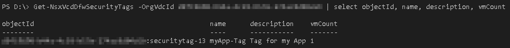 vCloud Director Dynamic Security Group with Tag - PowerShell Get Security Tag