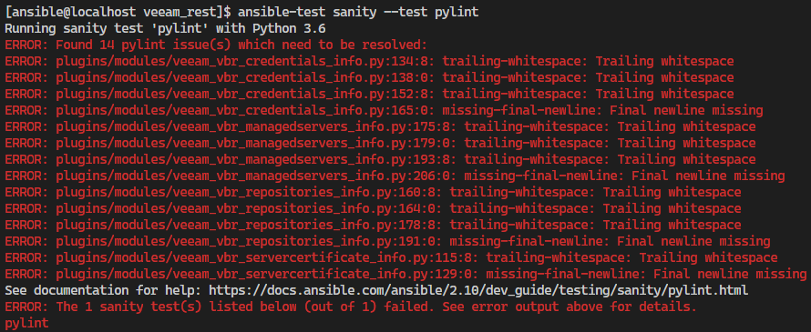 Veeam RestAPI  Ansible Collection - Module Testing
