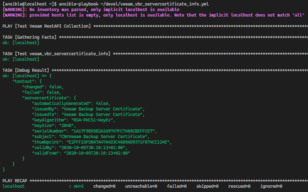 Veeam RestAPI Ansible Module - Get Server Certificate