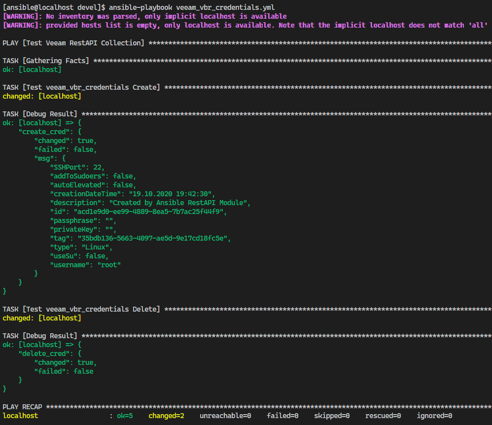 Veeam RestAPI Ansible Module - Create and Delete Credentials
