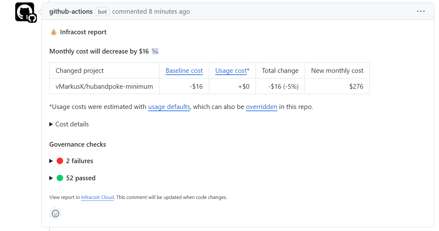 GitHub Action - Infracost report*