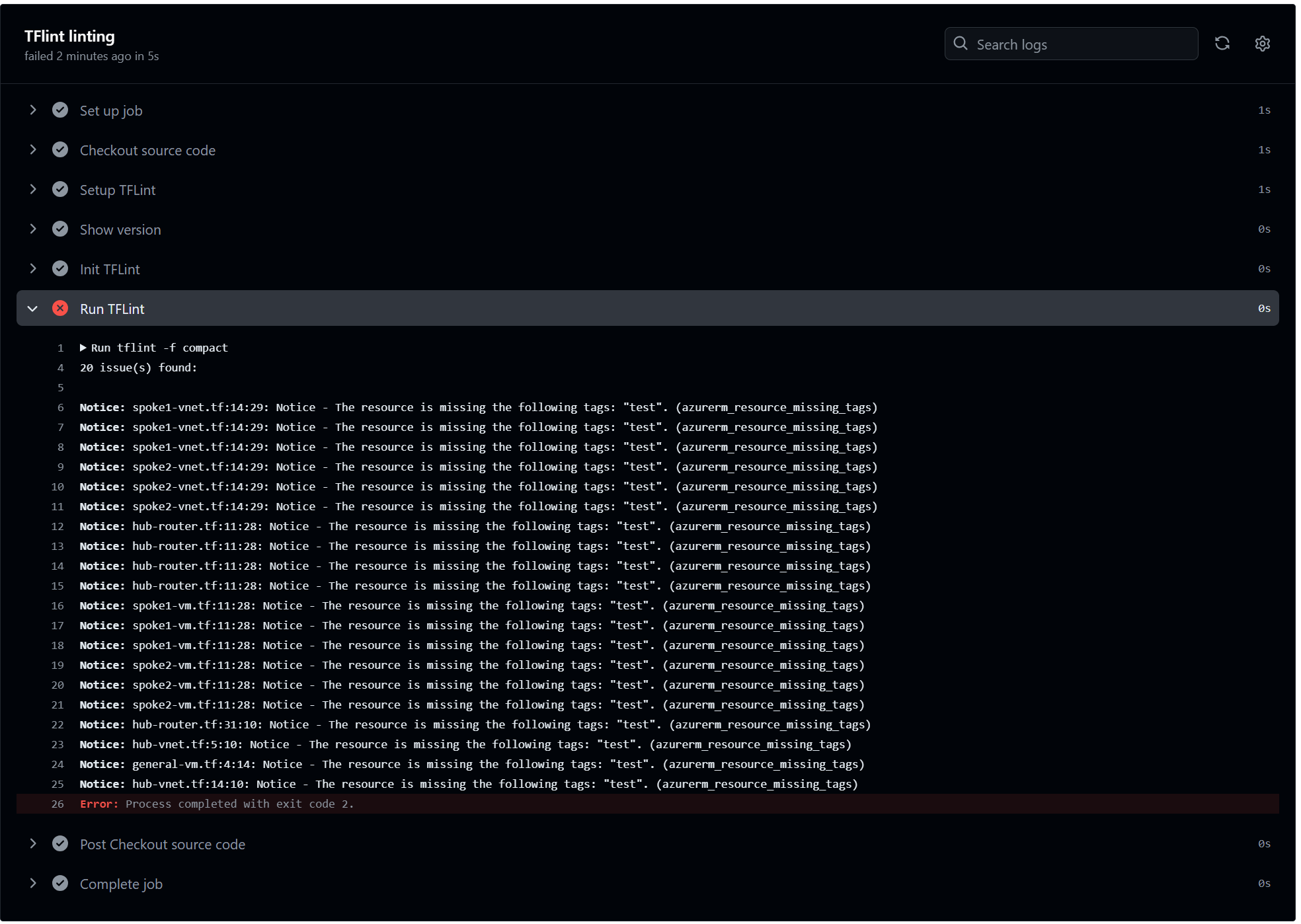 GitHub Action - TFLint Log