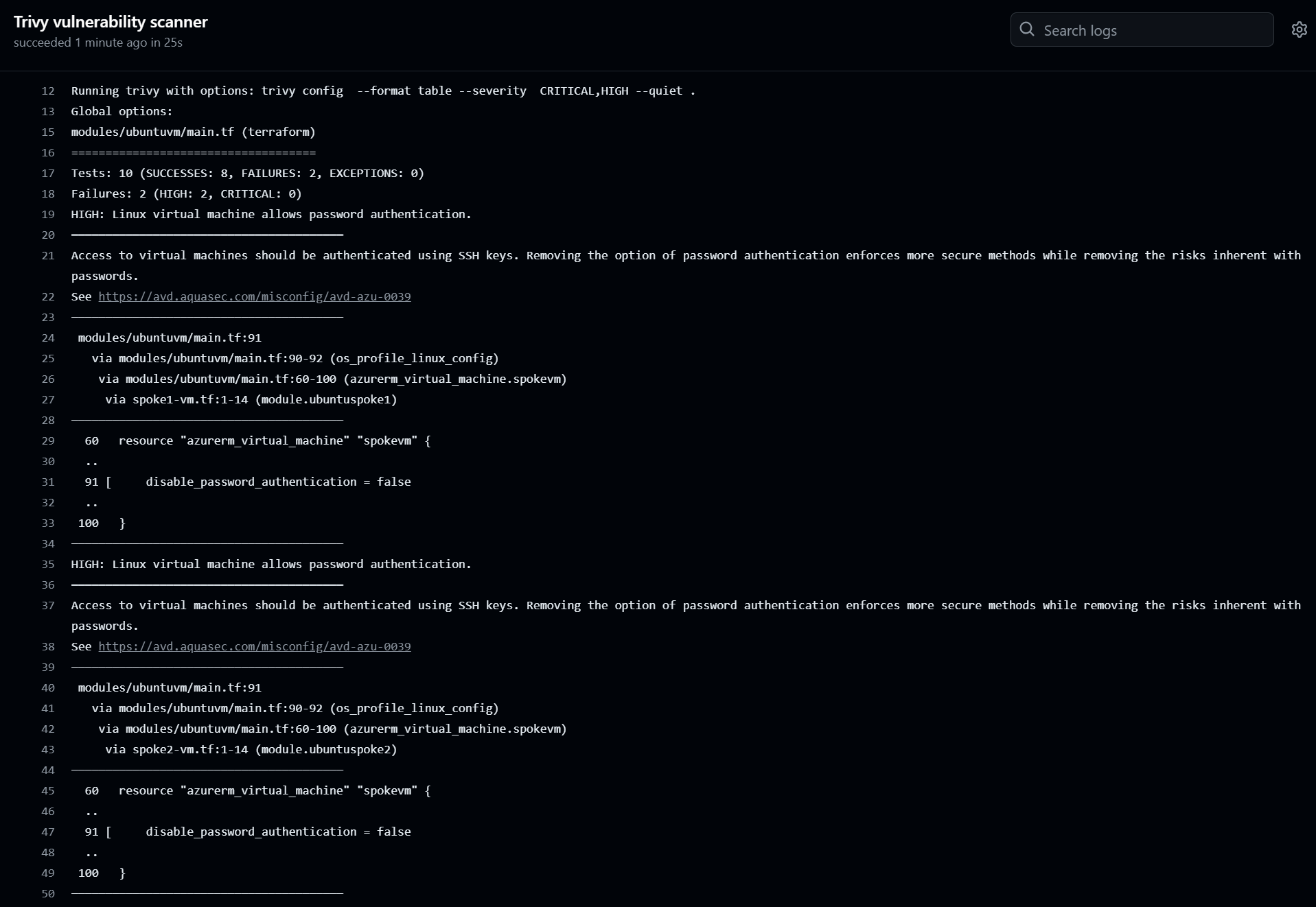 GitHub Action - Trivy Log