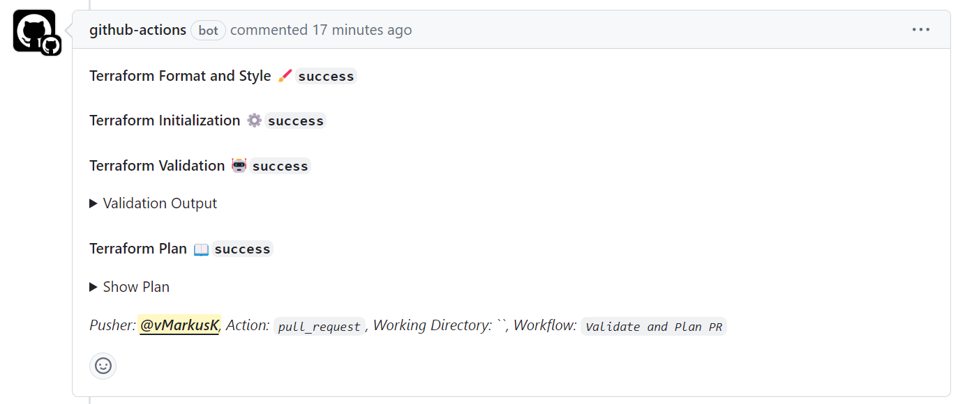 GitHub Action - Validation and Plan