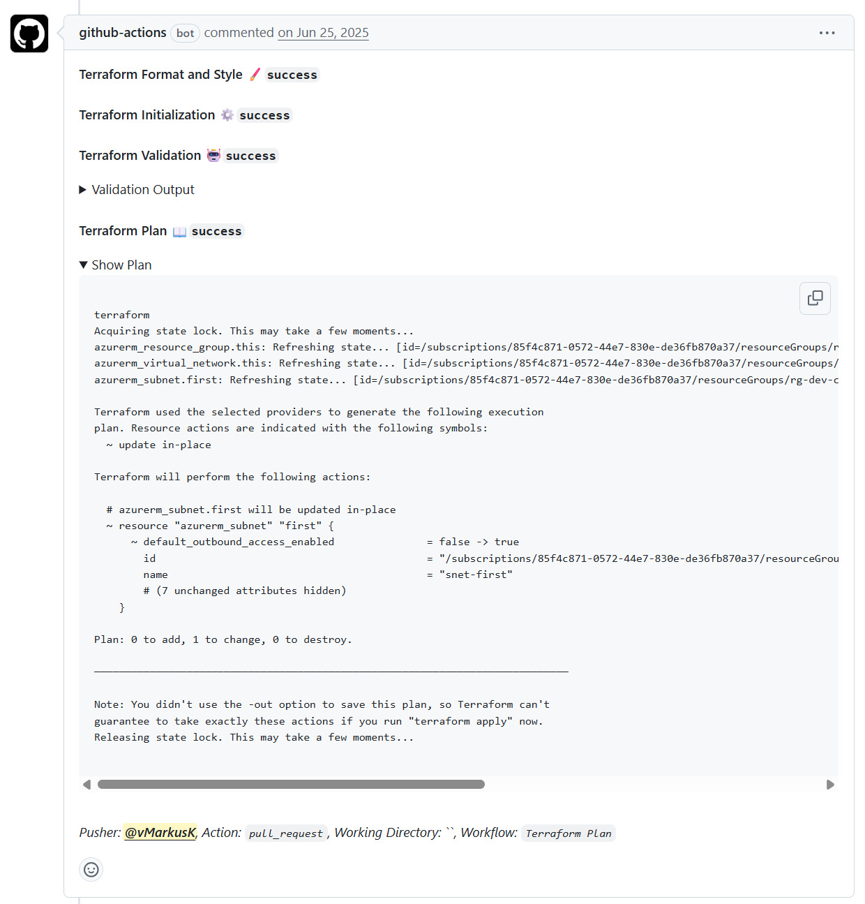 GitHub Workflow PR Comment
